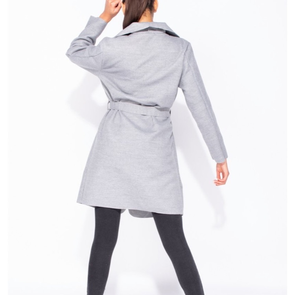Grey Belted Waterfall Coat - Picture 7 of 7